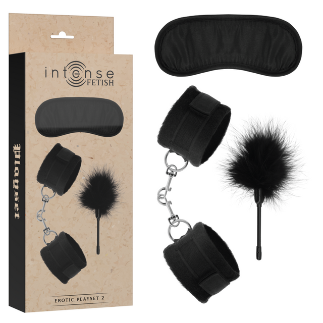 INTENSE FETISH Fetish erotic playset 2 with handcuffs, blind mask and tickler