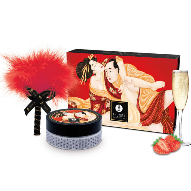 SHUNGA BODY POWER Strawberry edible massage powder kit
