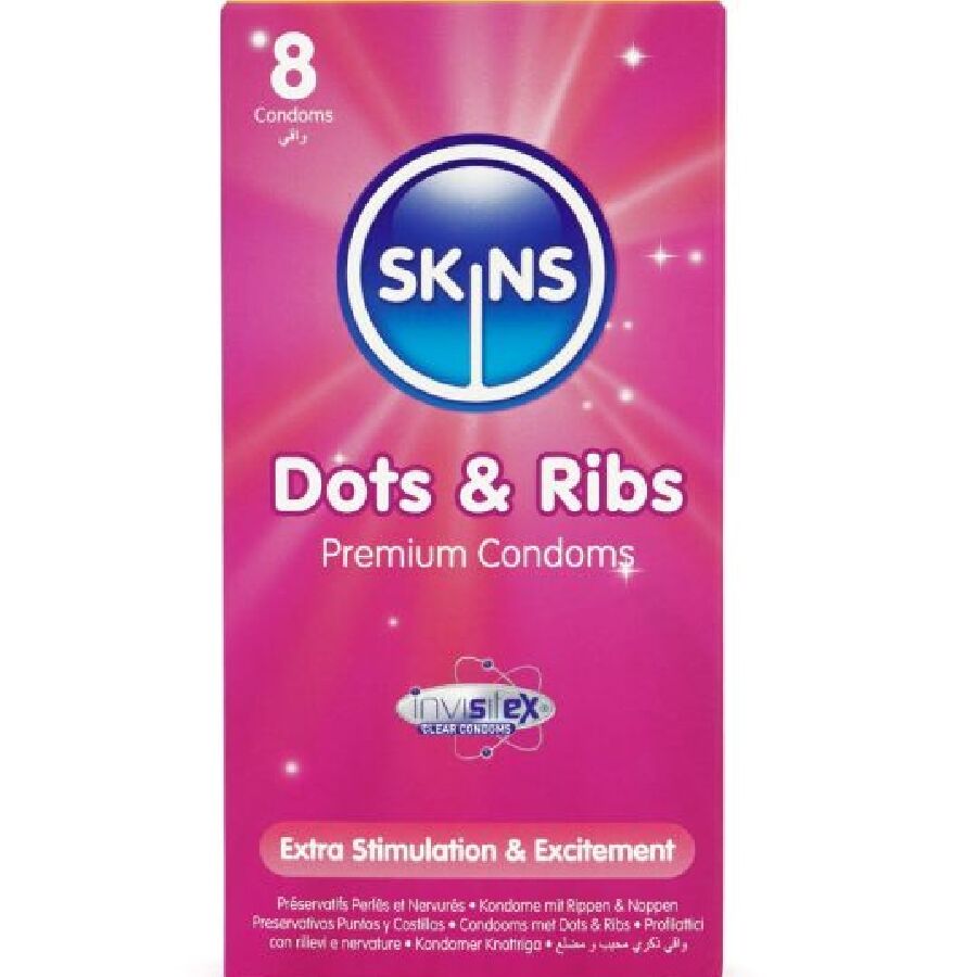 SKINS - DOTS & RIBS PREMIUM CONDOMS PACK 8