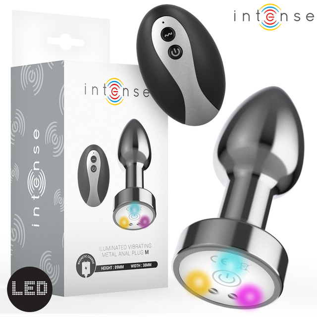 INTENSE ANAL TOYS Vibrating metal anal plug with LED lights and remote control - size m
