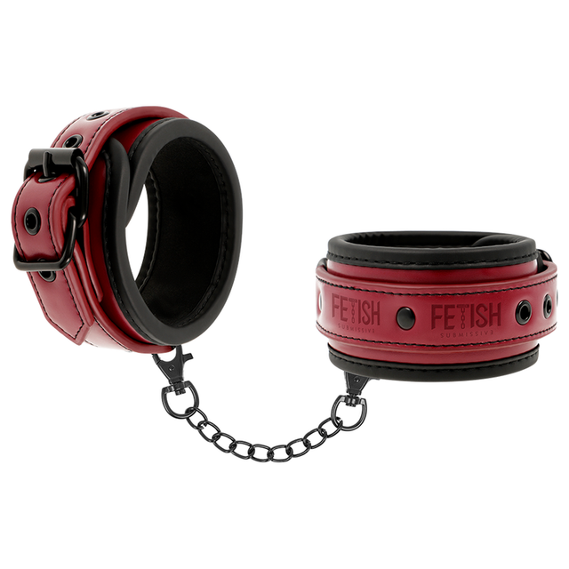 FETISH SUBMISSIVE DARK ROOM Vegan leather handcuffs with neoprene lining