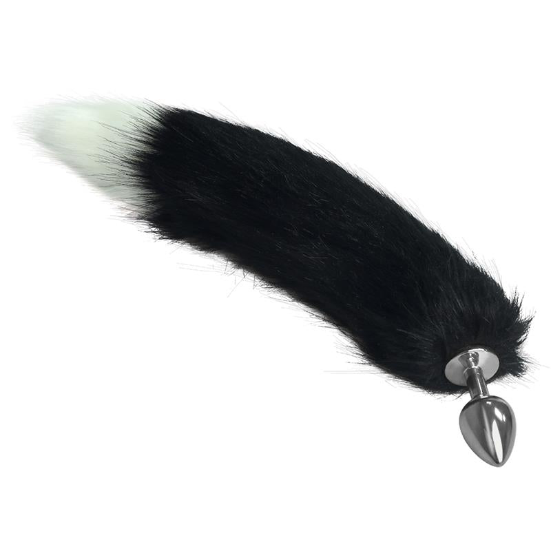Metal Butt Plug with Black and White Fox Tail Size L